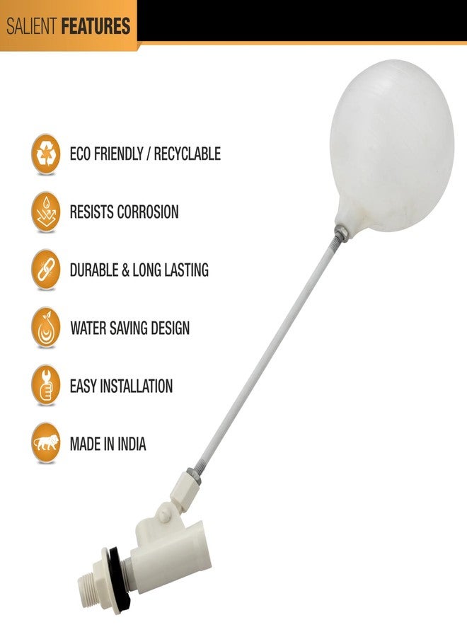 Ennius PVC Ball Cock Set with Aluminum Rod and Ball, Durable Water Float Ballcock Valve for Flush Tank, Toilet Accessory for Home (White Colour). - Image 4